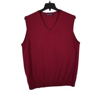 WoolOvers Sweater‎ Vest Mens L Burgundy Cashmere Merino Wool V-Neck Knit